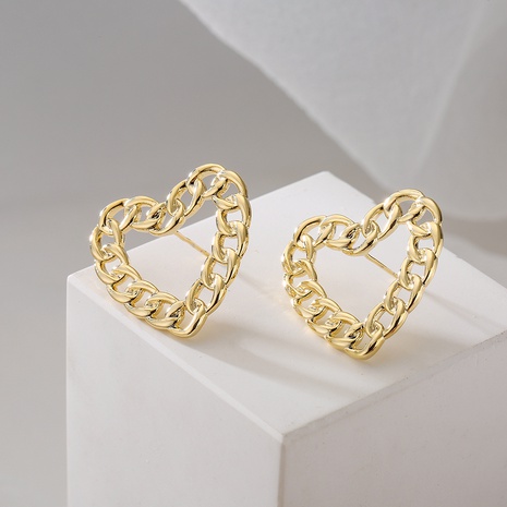 Nouveau style creux chaîne coeur forme cuivre 18K Or Placage boucles D'oreilles's discount tags