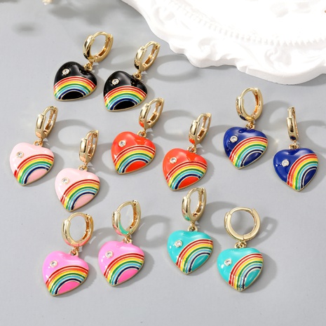 New style Rainbow heart copper Micro Inlaid Zircon Candy Color pendant Earrings's discount tags