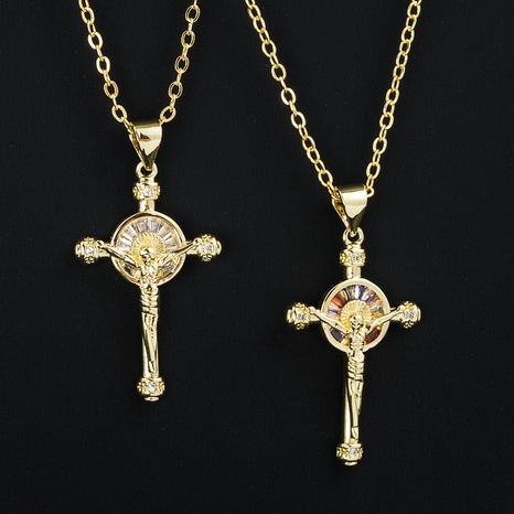 Mode Croix Jésus Religieux Or-Plaqué De Cuivre Pendentif Incrusté Zircon collier's discount tags