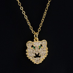 Fashion Copper 18K Gold Plating Micro Inlaid Zircon Tiger Head Pendant Necklace