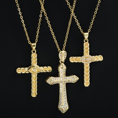 Nouveau style Or-Plaqué Cuivre Incrusté Zircon Pendentif Croix Religieuse collier