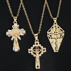 Fashion Copper Gold-Plated Inlaid Color zircon Cross Virgin Mary pendant Necklace
