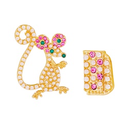 Nuevos pendientes asimétricos de aleación de perlas femeninas de ratón Animal lindo de moda