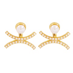 Fashion Simple Geometric Shape Alloy Inlaid Pearl Stud Earrings