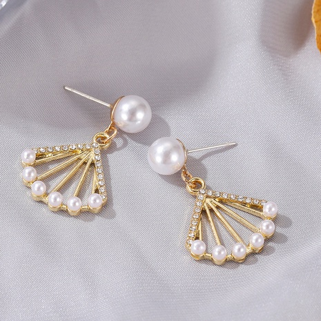 new Style Baroque Geometric Hollow Fan-Shaped Pearl Pendant Earrings's discount tags