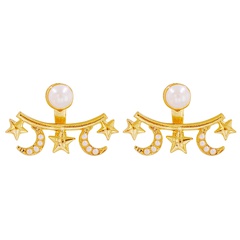 Fashion Geometric Alloy Star Moon Inlaid Pearl Stud Earrings
