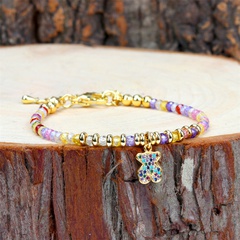 Bohemian Style Seven-Color Stone Beaded Micro-Inlaid Colorful Zircon Bear Pendant Bracelet