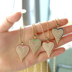 Fashion Retro Zircon-Embedded Heart Pendant Oil Dripping Necklace for Women