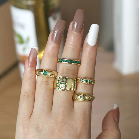 Fashion Retro Micro-Inlaid Green Zircon Open-End Gold-Plated Ring's discount tags