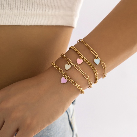 Fashion Geometric Simple Dripping Oil Heart-shaped Alloy Bracelet Set's discount tags