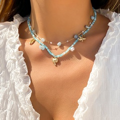 Fashion Bohemian Gravel Imitation Crystal Clavicle Chain Star Leaves Shell Alloy Necklace Set