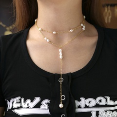 Collar de oro Chapado en cobre cadena clavícula colgante perla de agua dulce de moda
