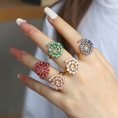 Fashion Retro Multi-Color Zircon Inlaid Opening Adjustable Copper Plating Gold Ring Wholesale