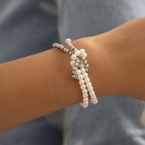 Simple Fashion Imitation Pearl Stitching round Beads Knotted Cross Geometric Resin Bracelet's discount tags