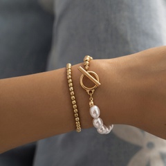 Einfache Mode Doppel Schicht runde Perlen Ethnische Stil Nachahmung Perle OT Schnalle Harz Armband