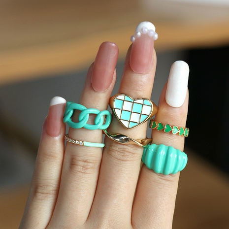 Fashion Creative Candy Color Green Dripping Oil Heart-Shaped Adjustable Ring's discount tags