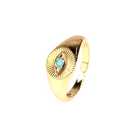 Fashion Zircon-Embedded Devil's Eye Open Adjustable Copper Plated Ring's discount tags