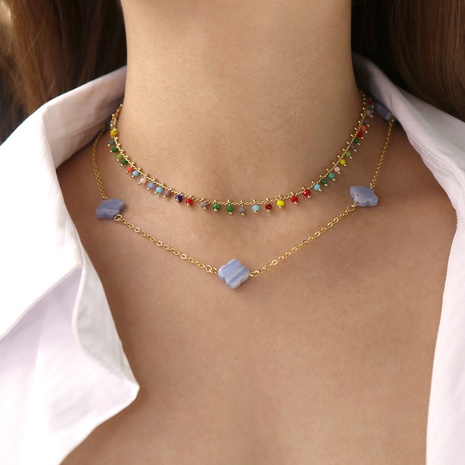 Mode Böhmischen Stil Bunte Kristall Glas Perlen Vier-Leaf Clover Halskette's discount tags