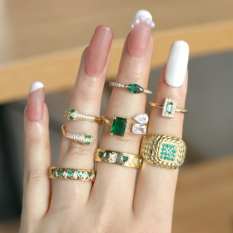 Mode Elegante Smaragd Zirkon Geometrische
Kupfer Knuckle Ring Großhandel's discount tags
