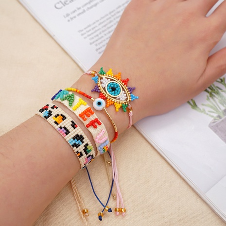 Simple Bohemian Ethnic Style Evil Eye Bracelet Miyuki Letter Rainbow Beaded Bracelet's discount tags