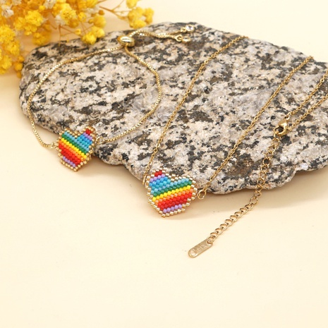 Mode Einfache Miyuki Perlen Regenbogen Herz Armband Halskette's discount tags