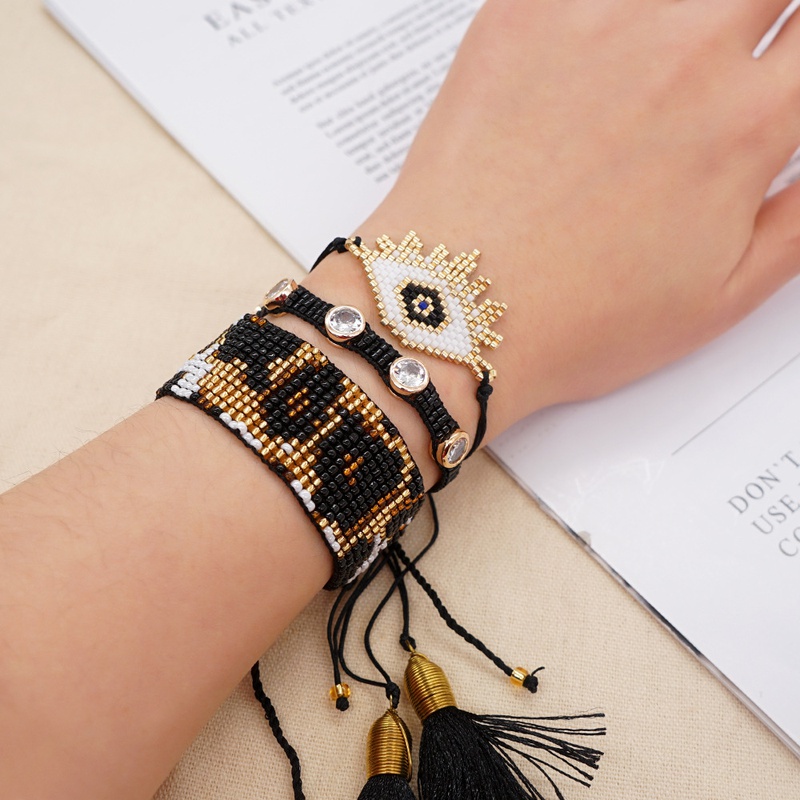 Mode Retro Ethnischen Stil Bsen blick Diamant Miyuki Perle HandWoven Leopard Armband