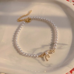 Fashion Simple Bow Pearl Bracelet Copper Inlaid Diamond Bracelet