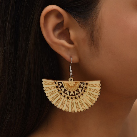 Fashion Bohemian Geometric Fan-Shaped Carving Hollow out Wood Earrings's discount tags