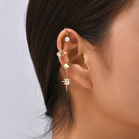 Fashion Creative Geometry Rhinestone Earrings Set Alloy Ear Clip Jewelry's discount tags
