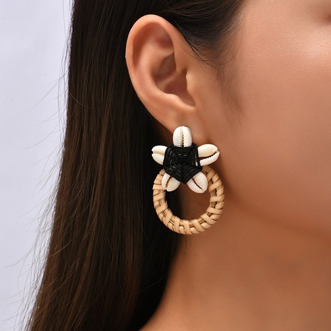 Fashion Bohemian Beach Woven Rattan Shell Earrings Geometric Flower Eardrop's discount tags