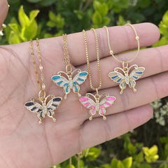 Drop Oil Butterfly Pendant Zircon-Laid Necklace