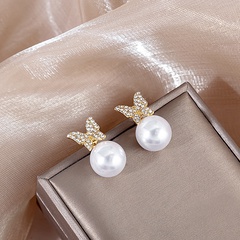 Silber Nadel Exquisite strass Schmetterling Perle Klassische Stil Ohrringe