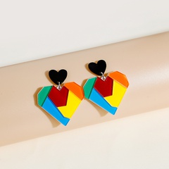 Argent Aiguille Coloré Blocs de Construction Amour Coeur Couleur Boucles D'oreilles Assorties