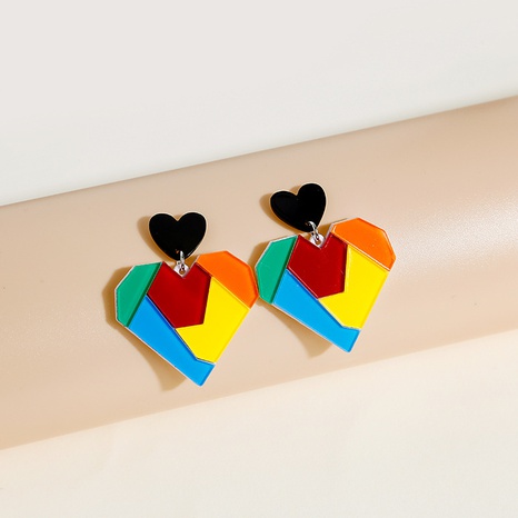 Silver Needle Colorful Building Blocks Love Heart Color Matching Earrings's discount tags