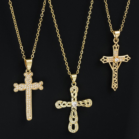 Creative pendentif Croix Religieuse Or-Plaqué De Cuivre Pendentif Incrusté Zircon collier's discount tags