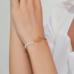 Mode Simple En Forme de Coeur Électrolytique 18K Perles D'or En Acier Inoxydable Bracelet