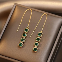 2022 New Fashion Elegant Emerald Square Ear Lines Long Fringe Earrings