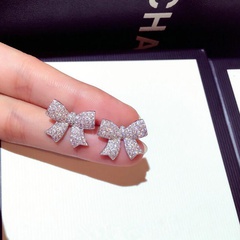 Fashion Simple Full Diamond Inlaid Bow Shape Earrings for Women