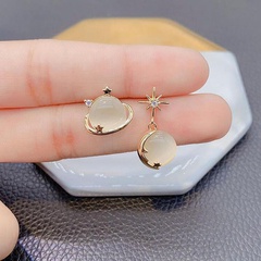 Fashion Exquisite Asymmetric Opal Planet Eight-Pointed Stars Earrings