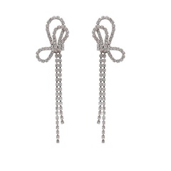 2022 New Fashion Long Rhinestone Inlaid Tassel Bow Stud Earrings