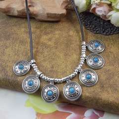 Ethnic Retro Jewelry Silver Handmade Vintage Women Leather String Necklace