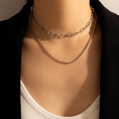 Mode Einfache String Bead Doppel Schicht Geometrische Silber Multilayer Legierung Halskette