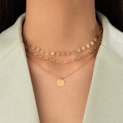 New Fashion Simple Geometric Round Pendant Chain Multi-Layer Alloy Necklace