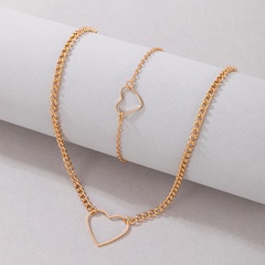 Fashion Simple Hollowed Heart Shape Geometric Alloy Bracelet Necklace Set