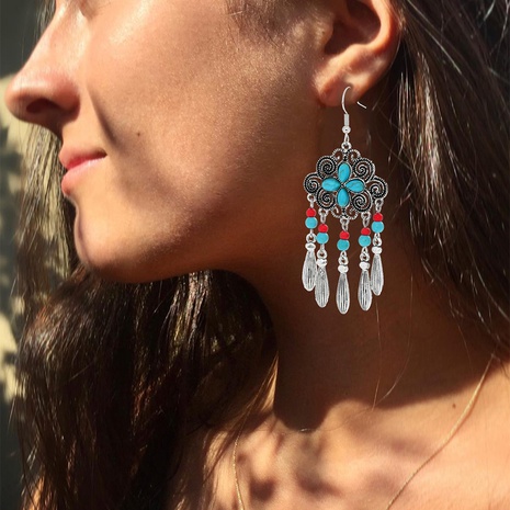 Retro Fashion Bohemian Tassel Women Simple Leaves Long Ethnic Style Alloy Earrings's discount tags