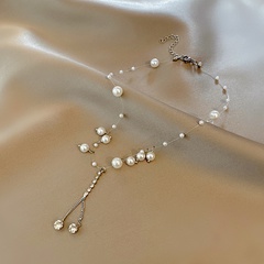 Simple Elegant Pearl Zircon Inlaid Tassel Clavicle Chain Necklace