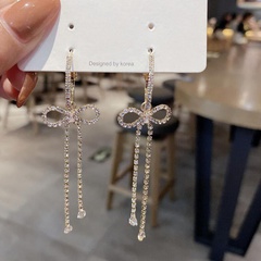 Fashion Elegant Shiny Diamond-Encrusted Bow Tassel Earrings