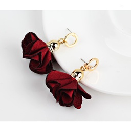 Fashion Lady Fabric Red Flower Shape Ear Stud Earrings
