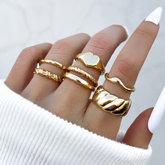 Fashion Simple Geometric Irregular Texture Gold Knuckle Ring 6-Piece Set