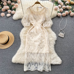 Women's Hollow Embroidered Lace Dress Slimming Hip white dress